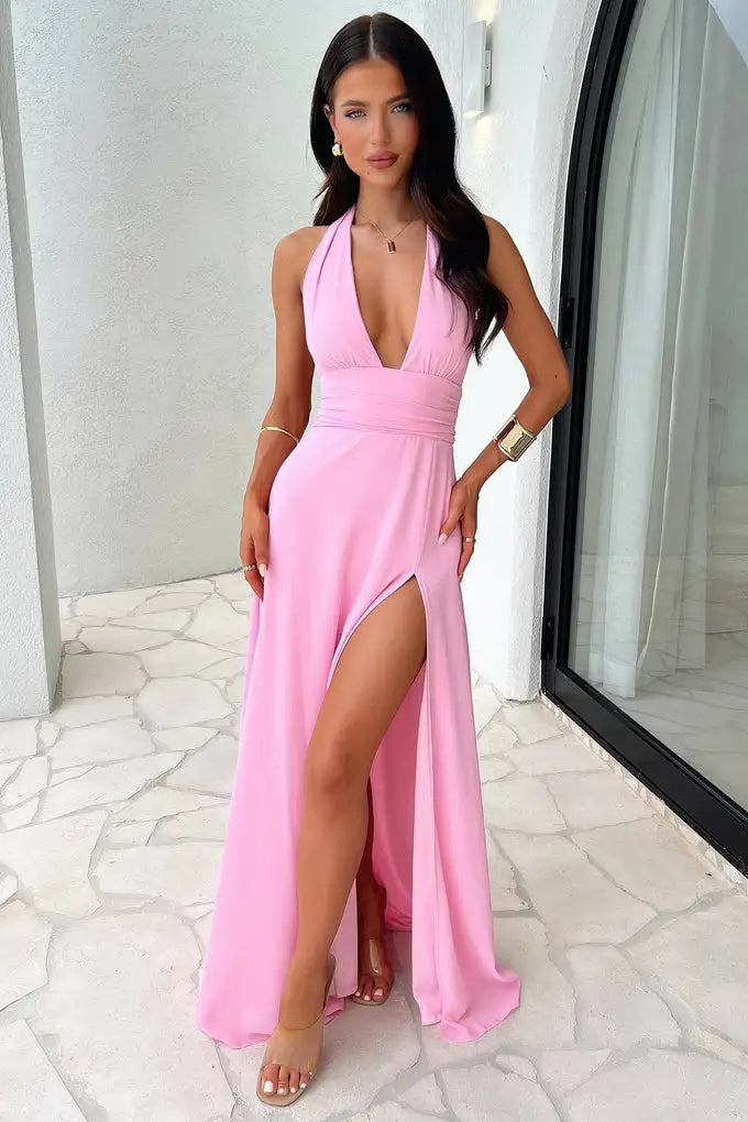 Deep V Halter-neck Dress