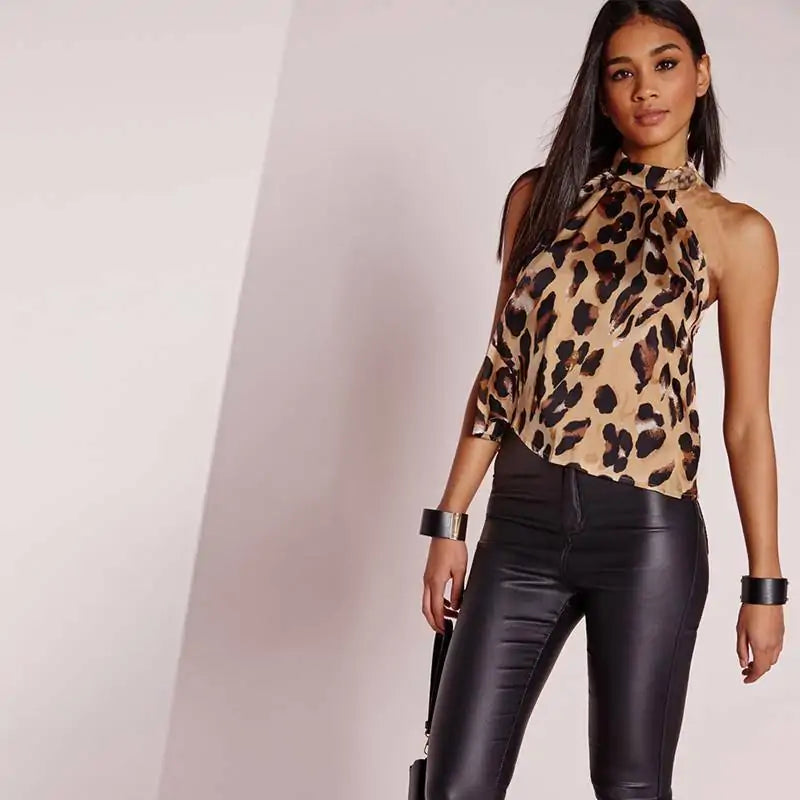 Leopard Print Halter-neck Blouse