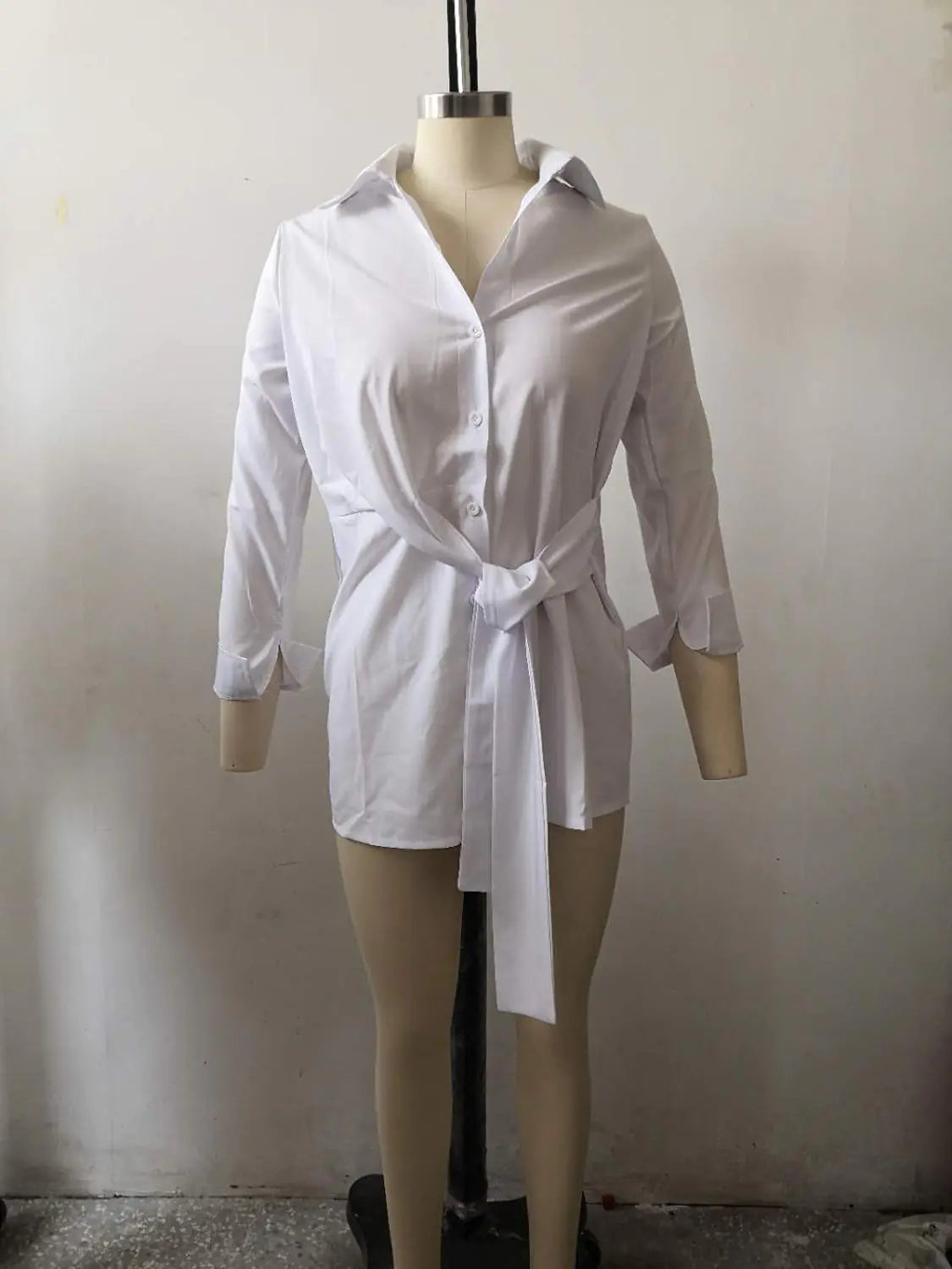 Long Sleeve Tie-belt Shirt