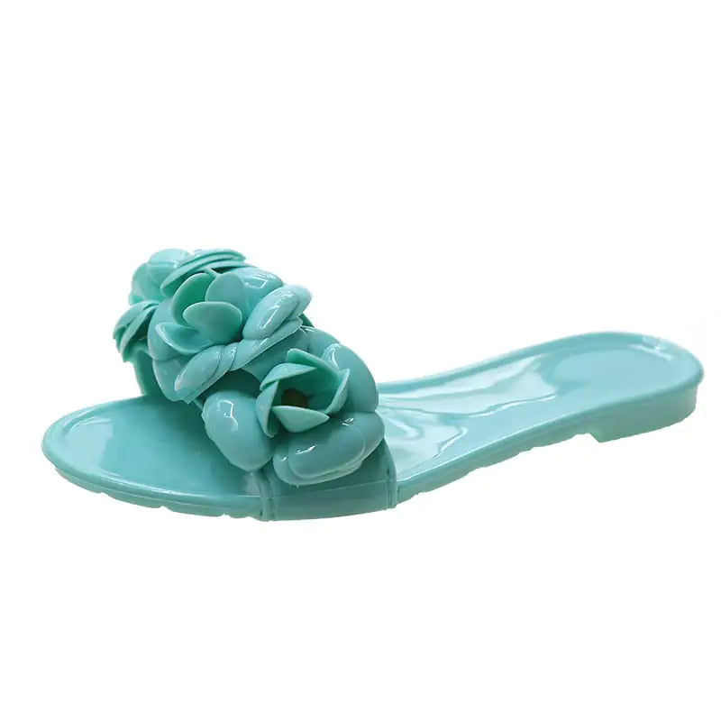 3D Flower Camellia Jelly Flat Sandals