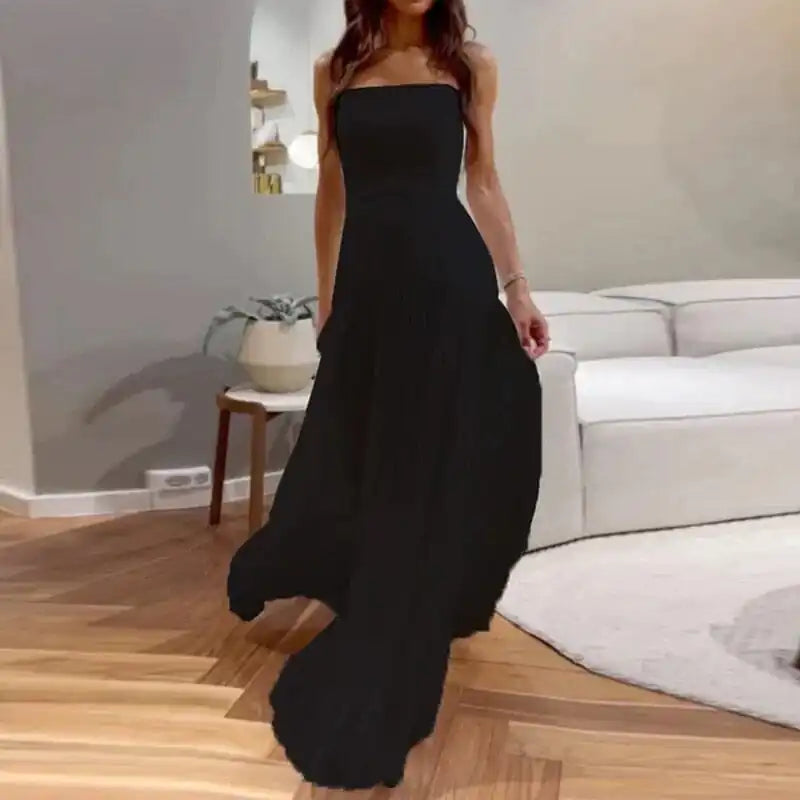 Pleated Strapless Maxi Dress