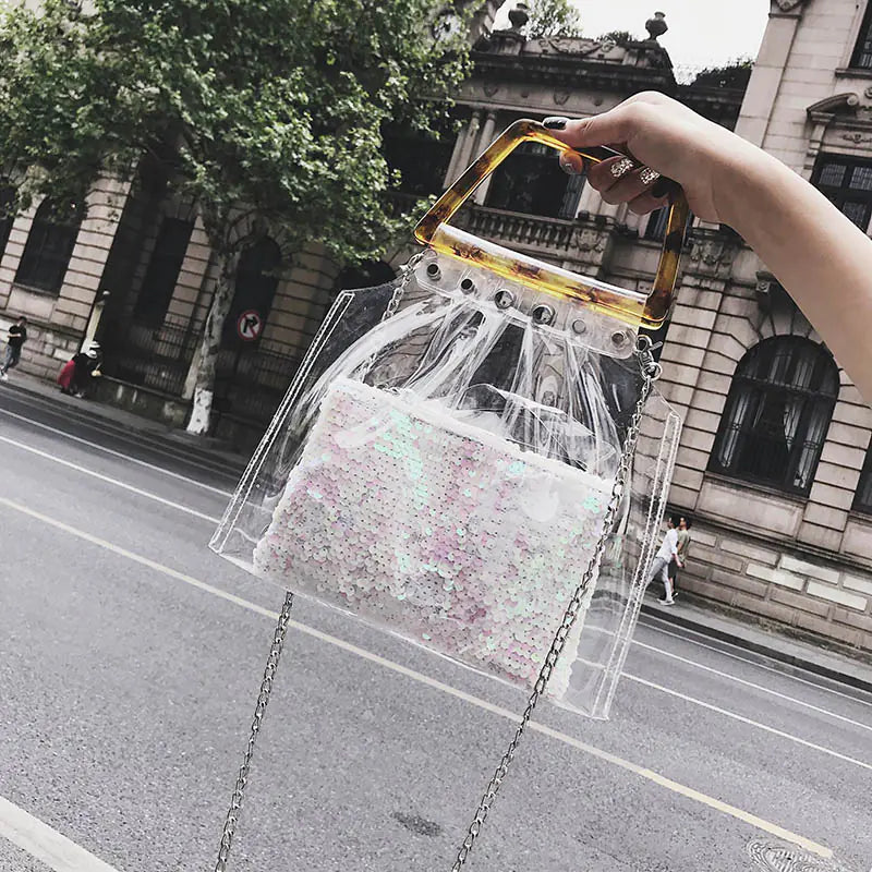 Transparent Sequin Jelly Tote Handbag