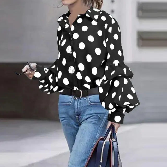 Polka Dot Lantern Sleeve Shirt