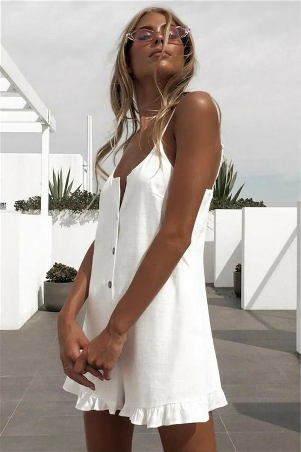 Button-up Sleeveless Shorts Jumpsuit