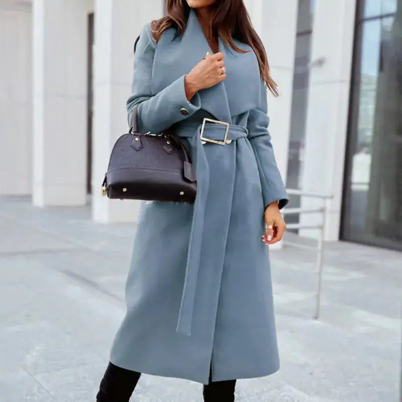 Large Lapel Long Sleeve Belted Coat