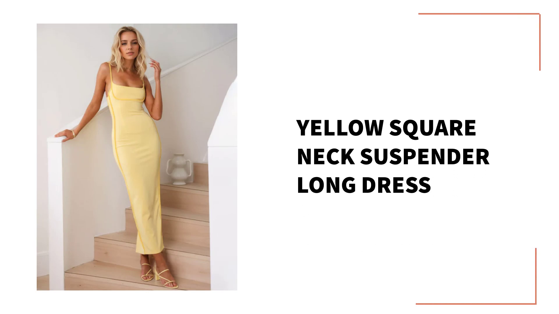Yellow Square Neck Suspender Long Dress by@Outfy