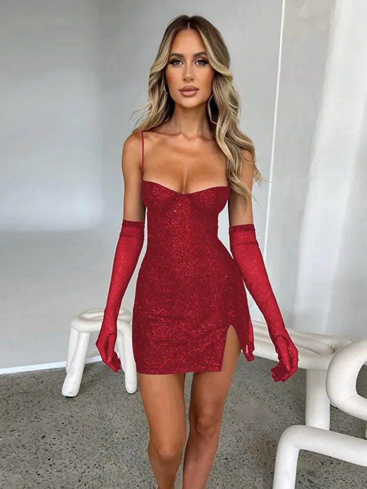 Glitter Off-Shoulder Mini Dress