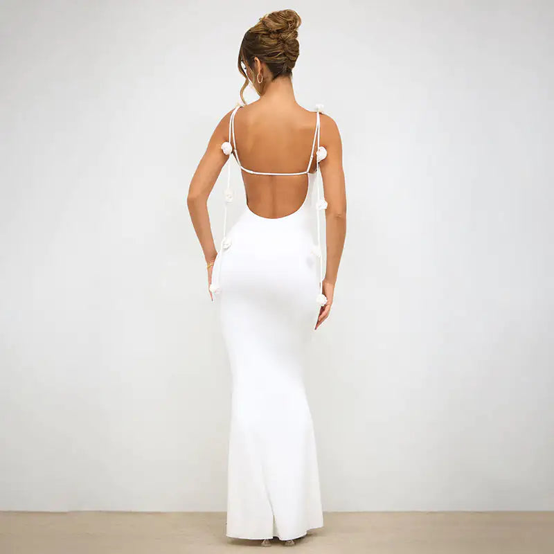 Backless with Flower Detail Maxi Dress