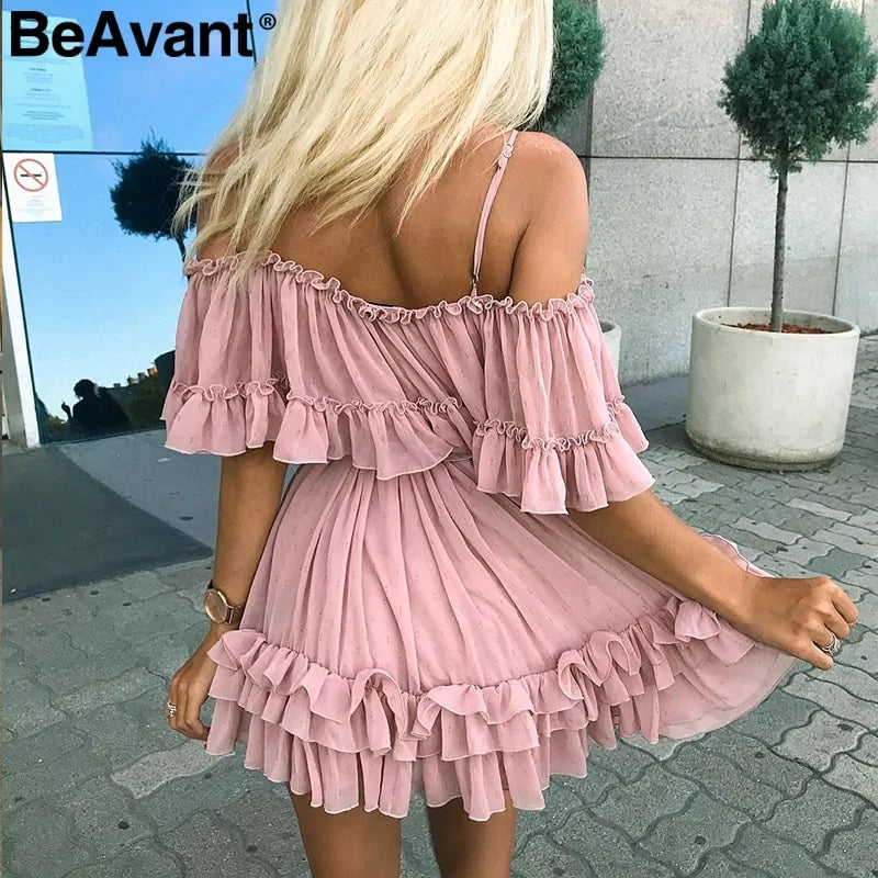 Chiffon Ruffle Pleated Short Dress