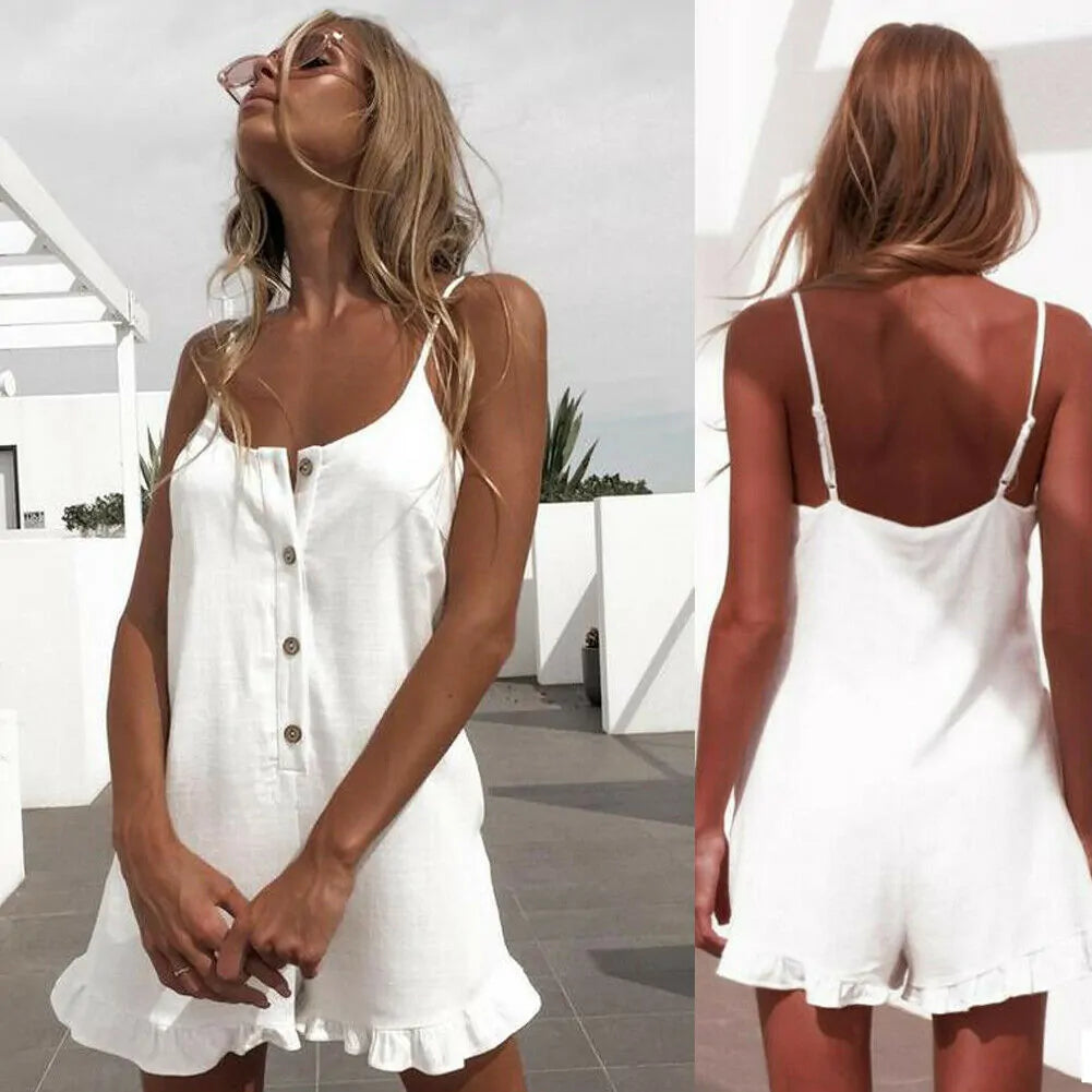 Button-up Sleeveless Shorts Jumpsuit