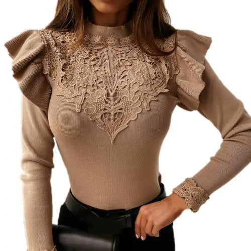 Ruffle Lace Long Sleeve Blouse