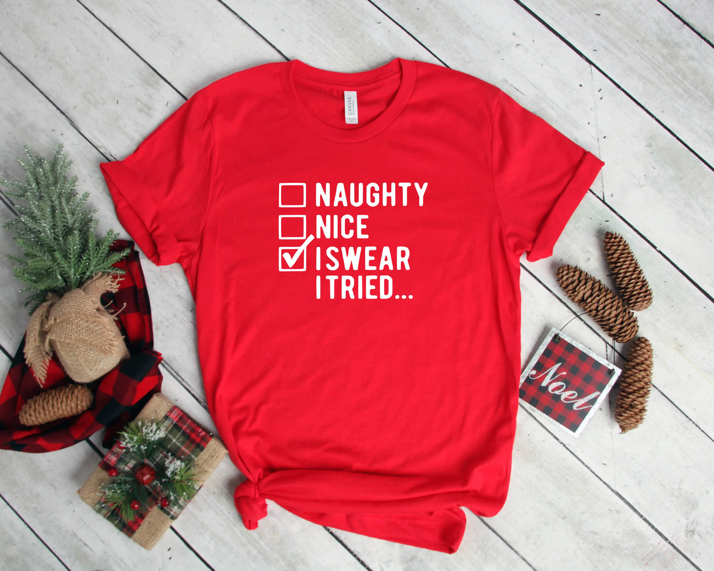 "I Swear I Tried" Print Christmas T-Shirt