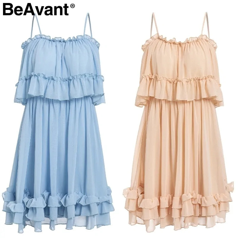 Chiffon Ruffle Pleated Short Dress