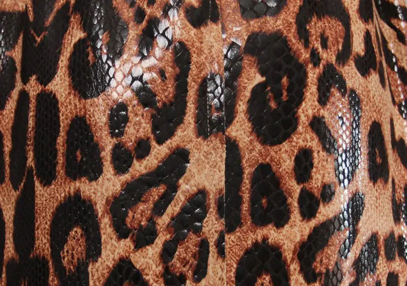 Leopard Print PU Leather Trench Coat