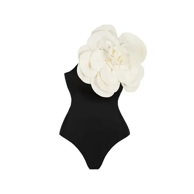 Retro Floral One Shoulder Swimsuit (belt not included)