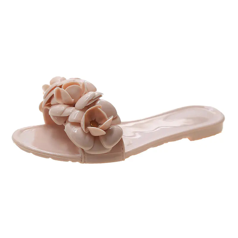 3D Flower Camellia Jelly Flat Sandals