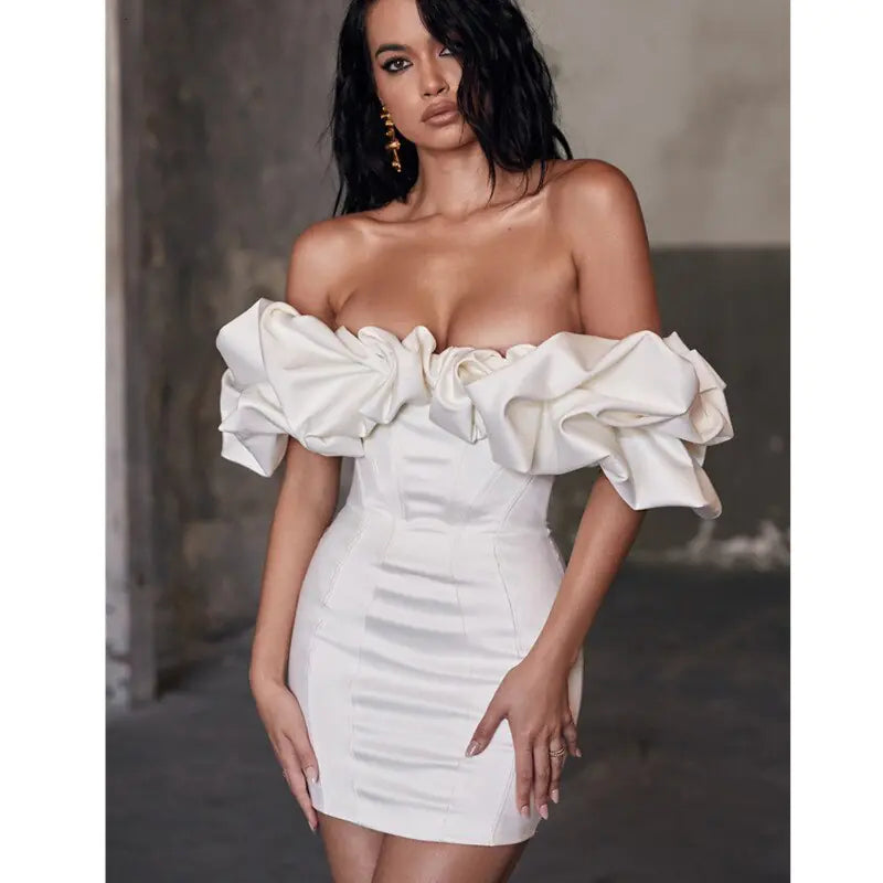 Ruffle Off-the-shoulder Satin Dress