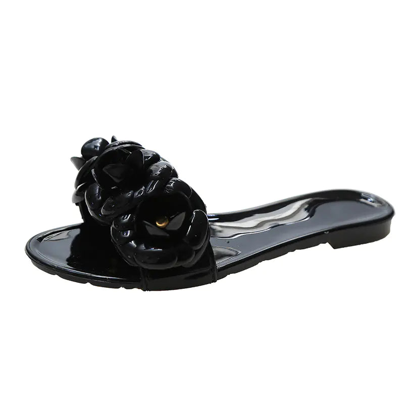3D Flower Camellia Jelly Flat Sandals