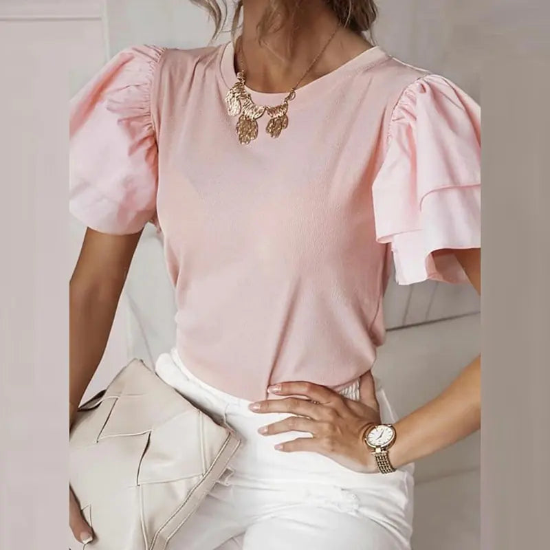 Ruffle Short Sleeve Blouse