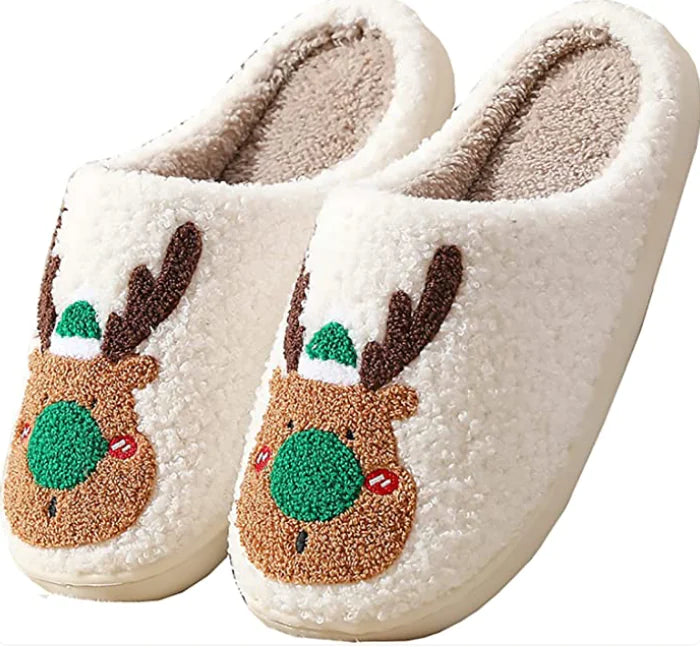 Reindeer Print Christmas Slippers