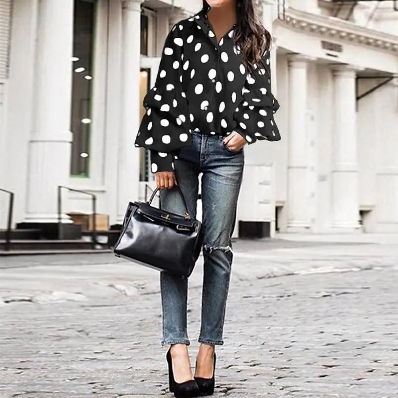 Polka Dot Lantern Sleeve Shirt