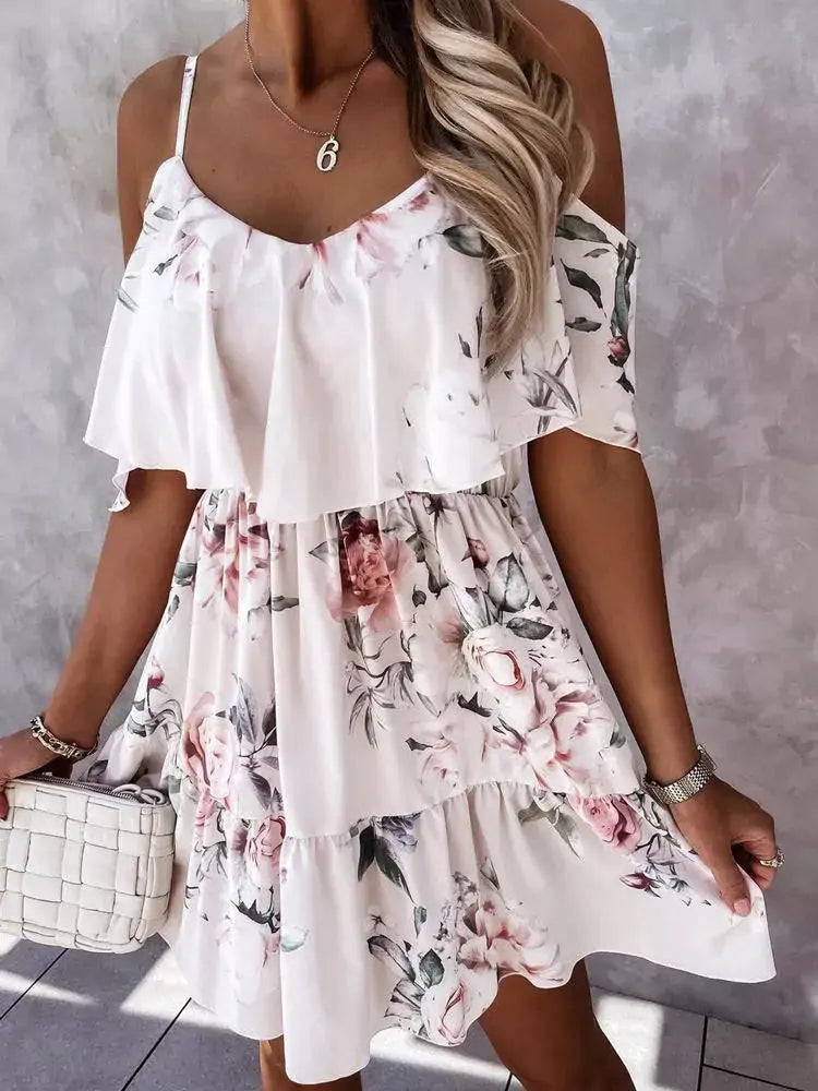 Floral Print Off Shoulder Dress