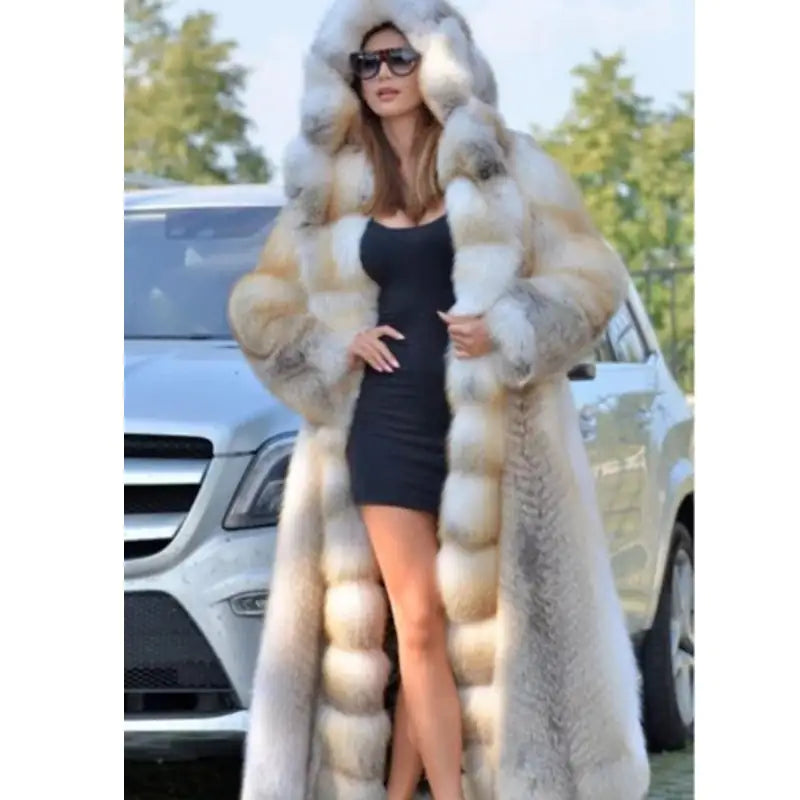 Faux Fur Hooded Mid-Length Coat