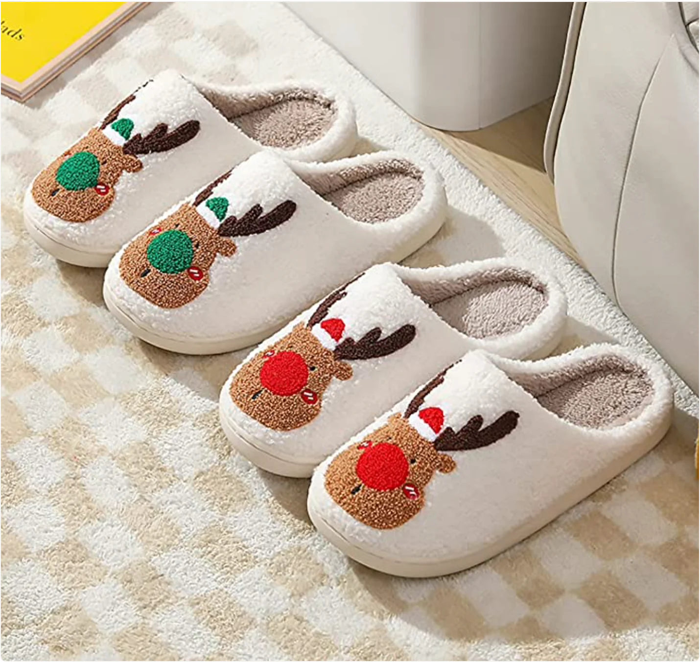 Reindeer Print Christmas Slippers